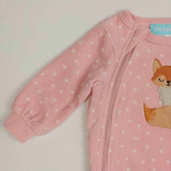 Pekkle Sleepy Fox Polka Dot Footed Fleece Side Zip-Up Pajama 3 Months - Picture 4 of 13